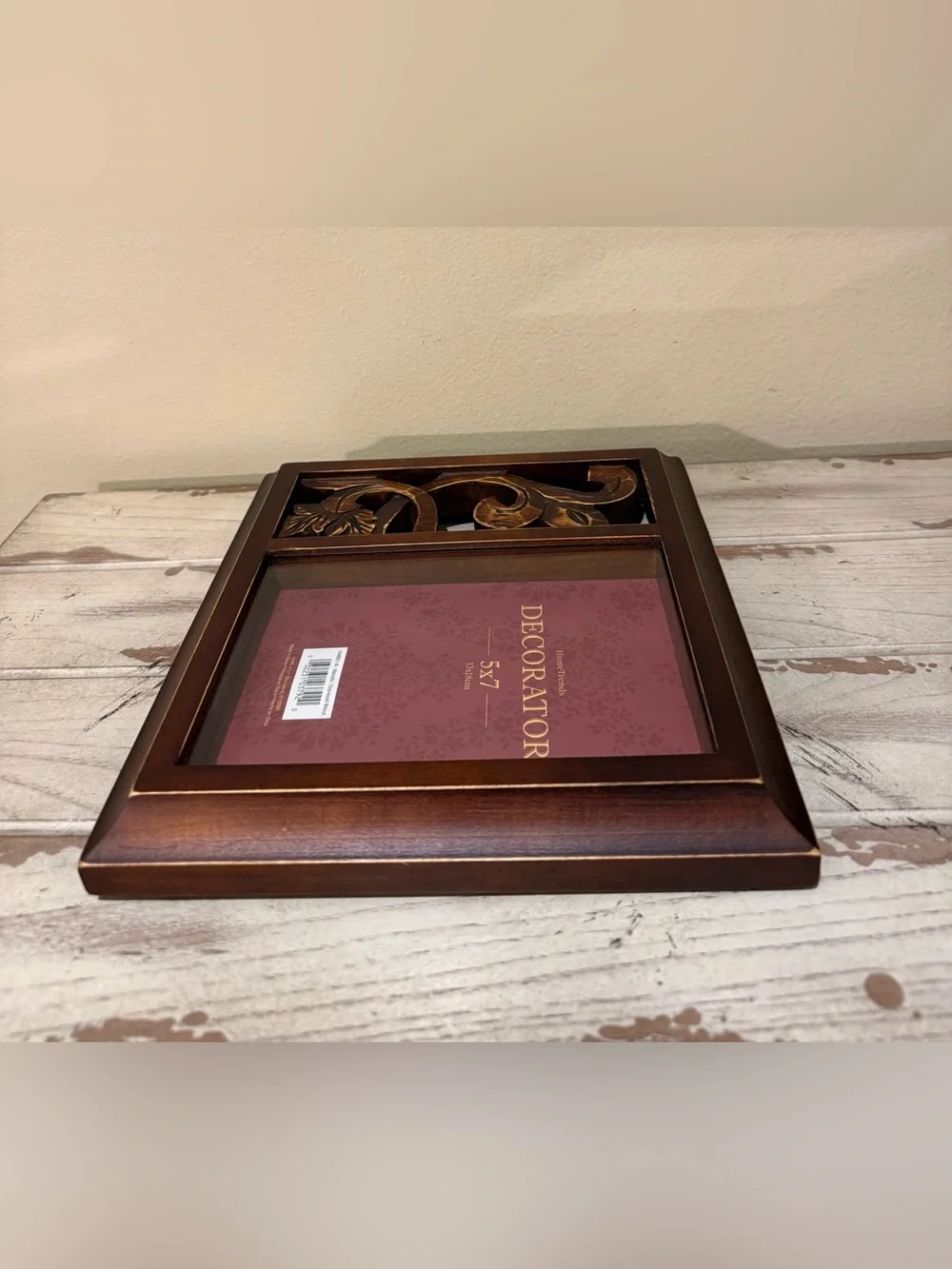 HomeTrends Marcello Distressed Walnut 5x7 Photo Frame with Carved Wood Accent
